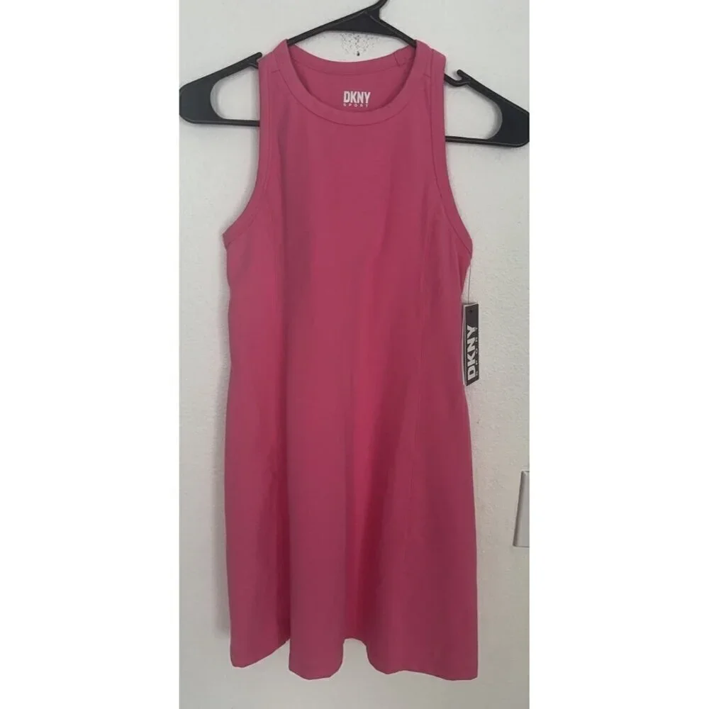 Dkny Sport Women's Regular Fit Racerback Sleeveless Tennis Dress Pink New